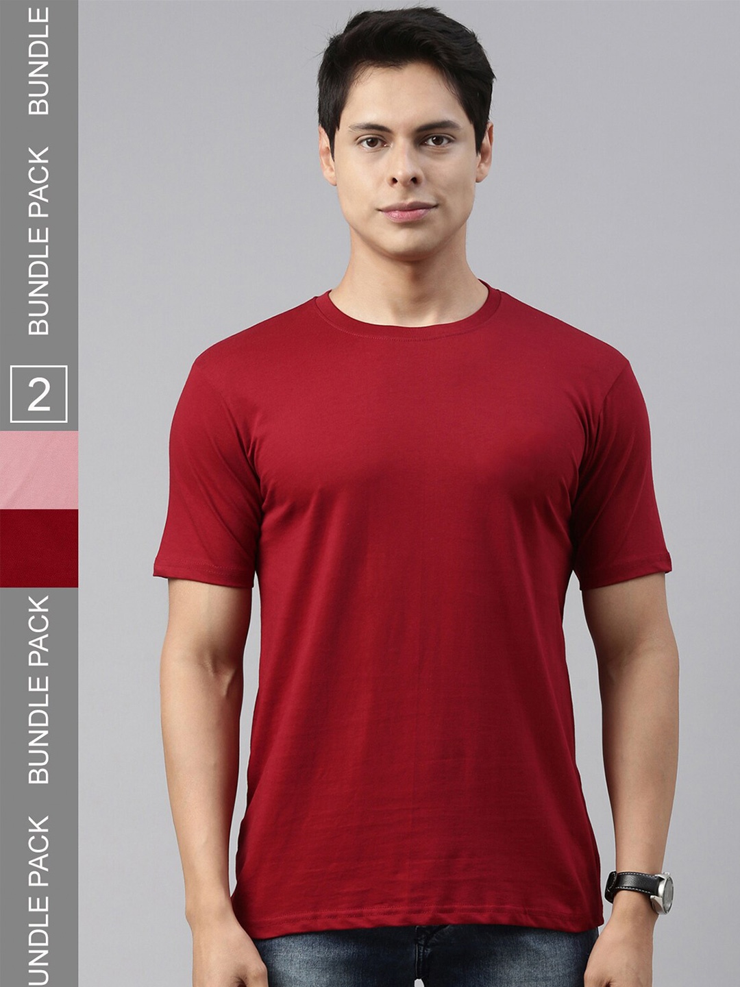 

recast Pack Of 2 Bio Finish Pure Cotton T-shirts, Maroon