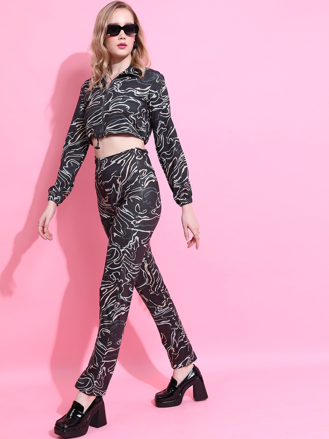 

Tokyo Talkies Printed Top With Trouser, Black