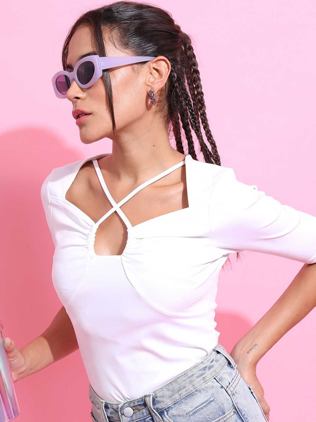 

Tokyo Talkies V-Neck Short Sleeves Top, White