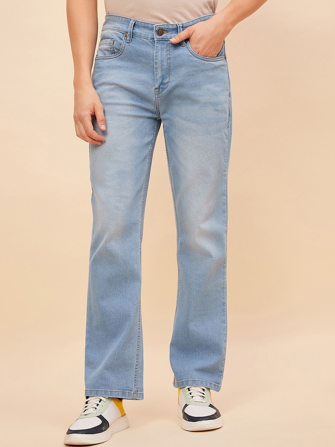 

High Star Men Bootcut Low Distress Heavy Fade Stretchable Jeans, Blue