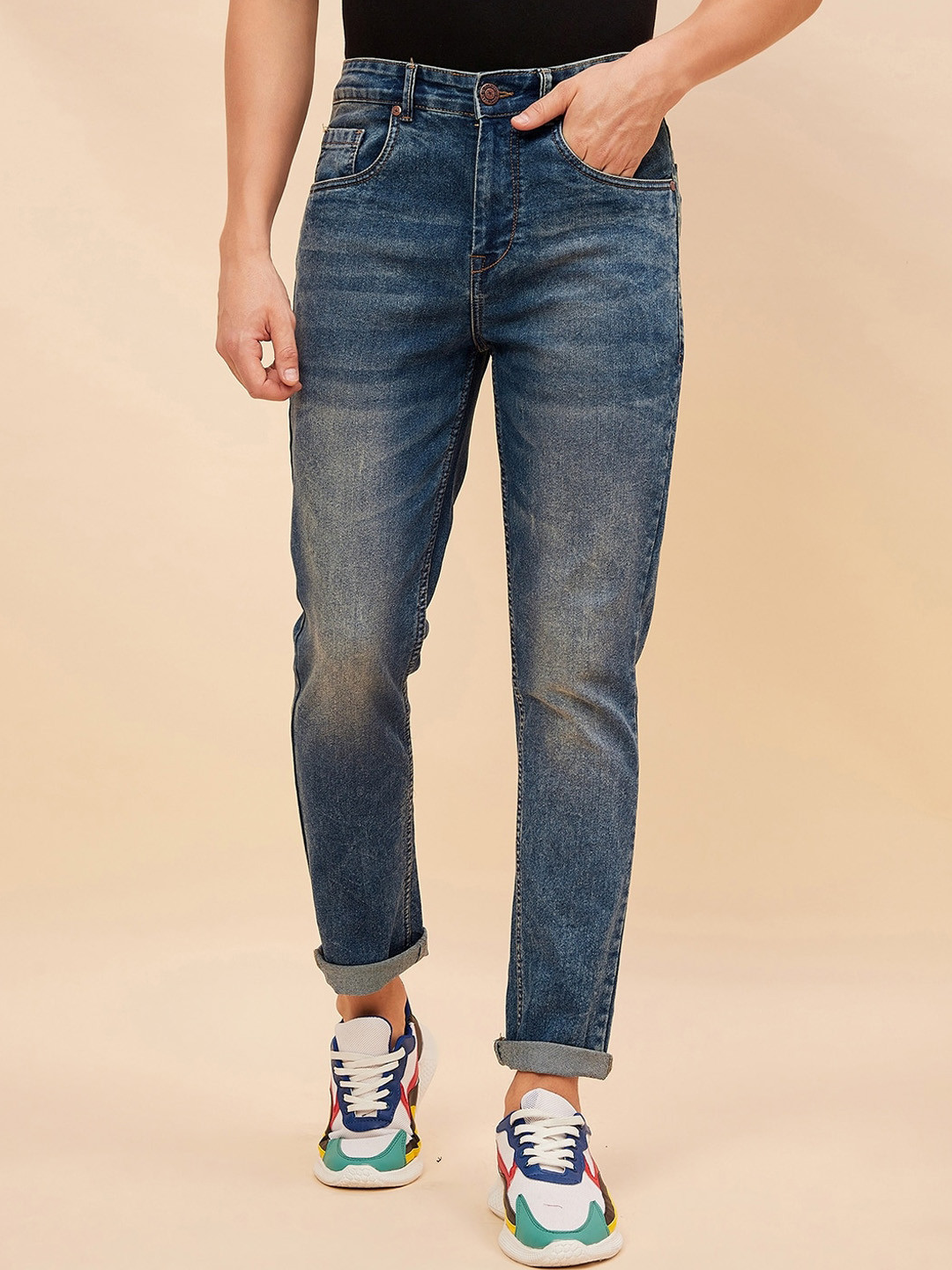 

High Star Men Straight Fit Heavy Fade Stretchable Jeans, Blue
