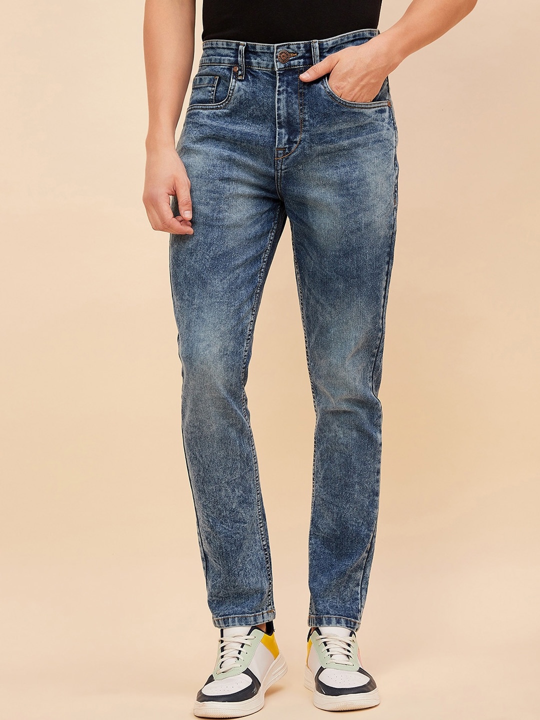 

High Star Men Bootcut Heavy Fade Acid Wash Stretchable Jeans, Blue