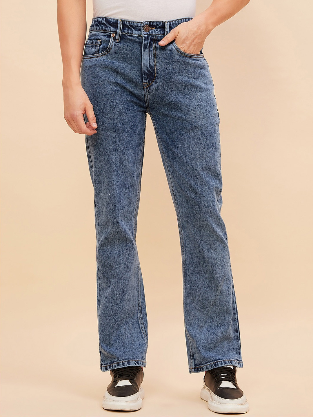 

High Star Men Bootcut Heavy Fade Acid Wash Stretchable Jeans, Blue