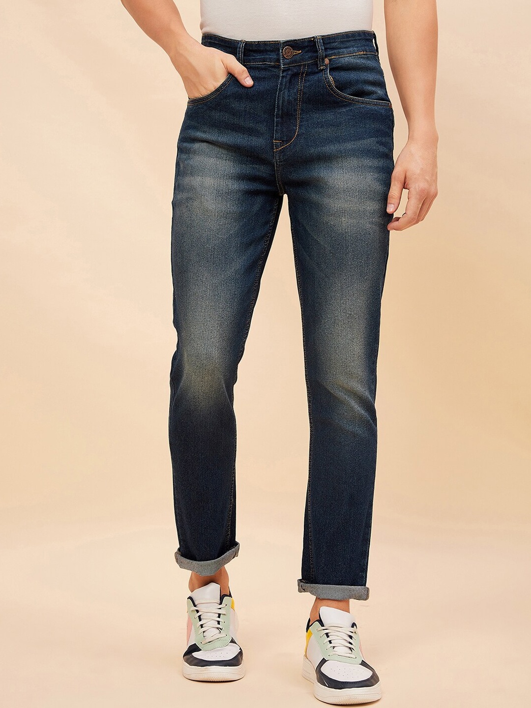 

High Star Men Straight Fit Mid-Rise Heavy Fade Stretchable Jeans, Blue