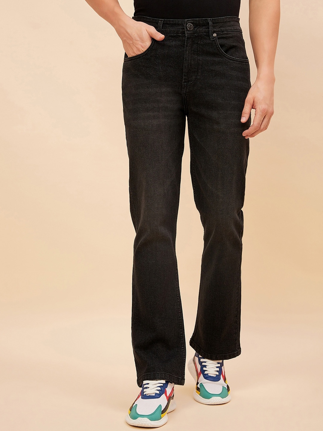 

High Star Men Bootcut Light Fade Stretchable Jeans, Black