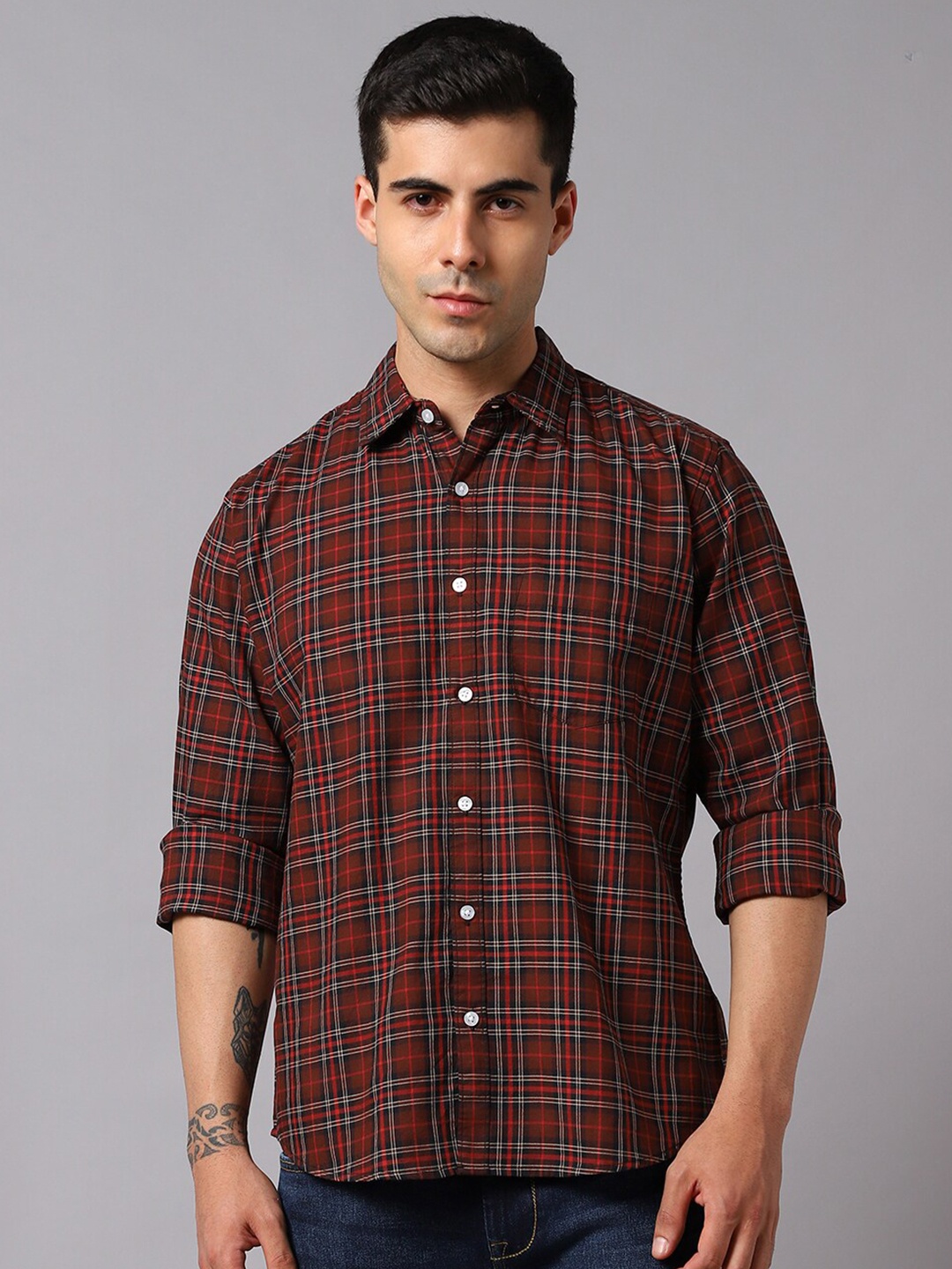 

High Star Tartan Checked Pure Cotton Casual Shirt, Maroon