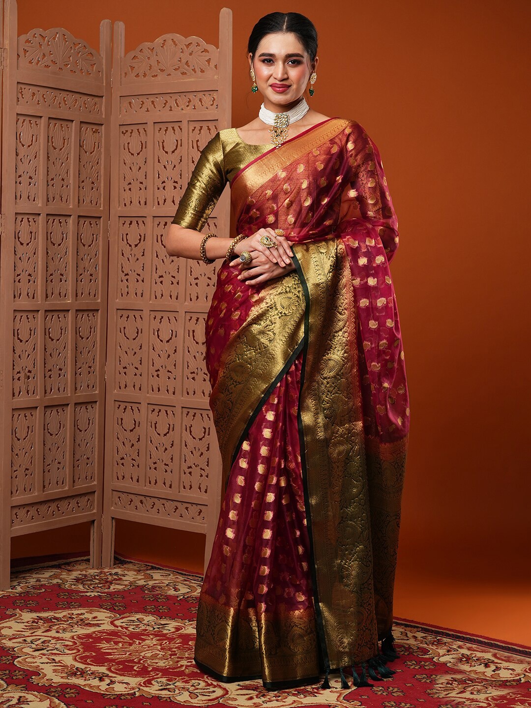 

Anouk Ethnic Motifs Woven Design Organza Banarasi Saree, Maroon