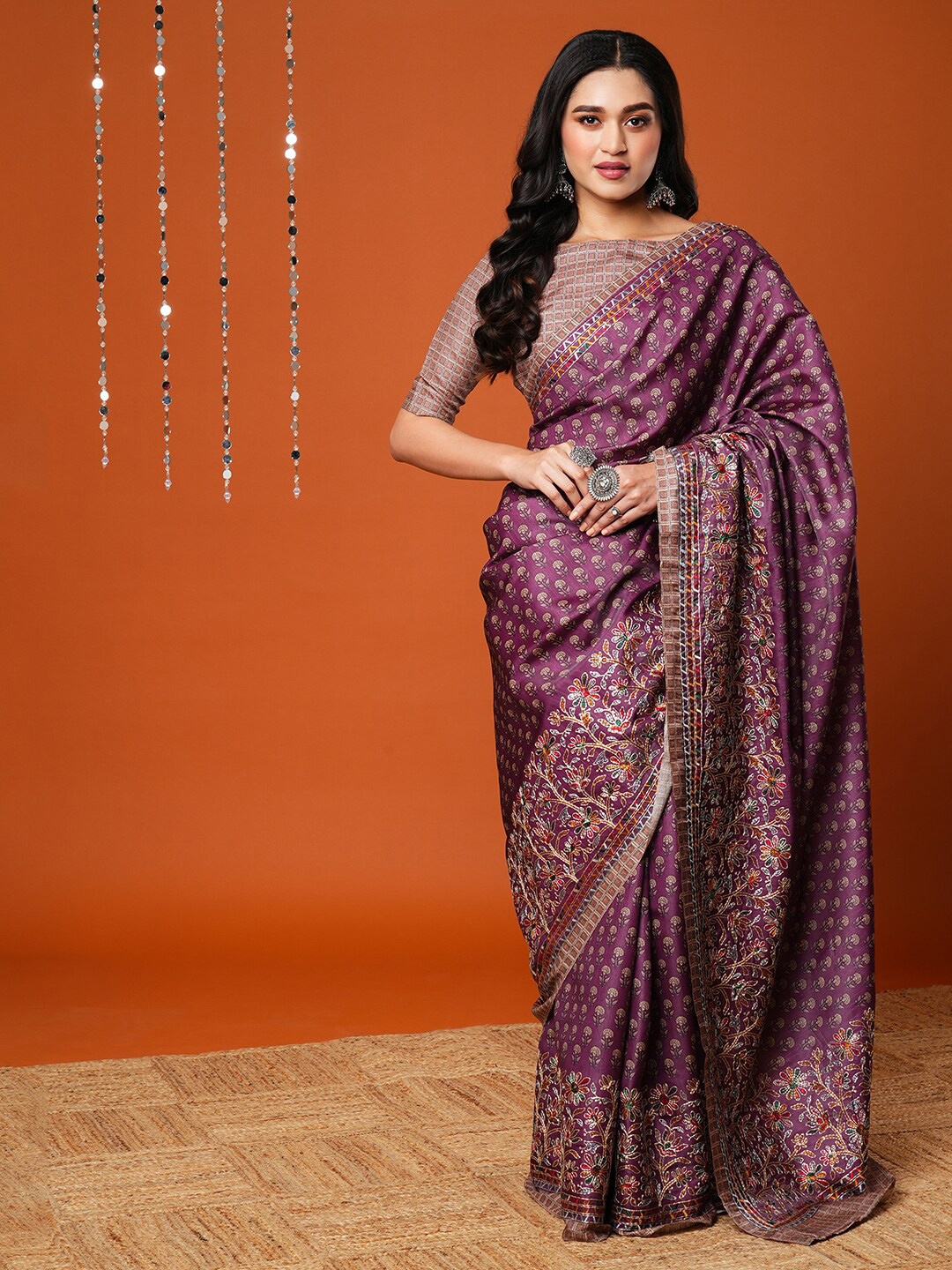 

Anouk Purple Bagh Printed Embroidered Saree