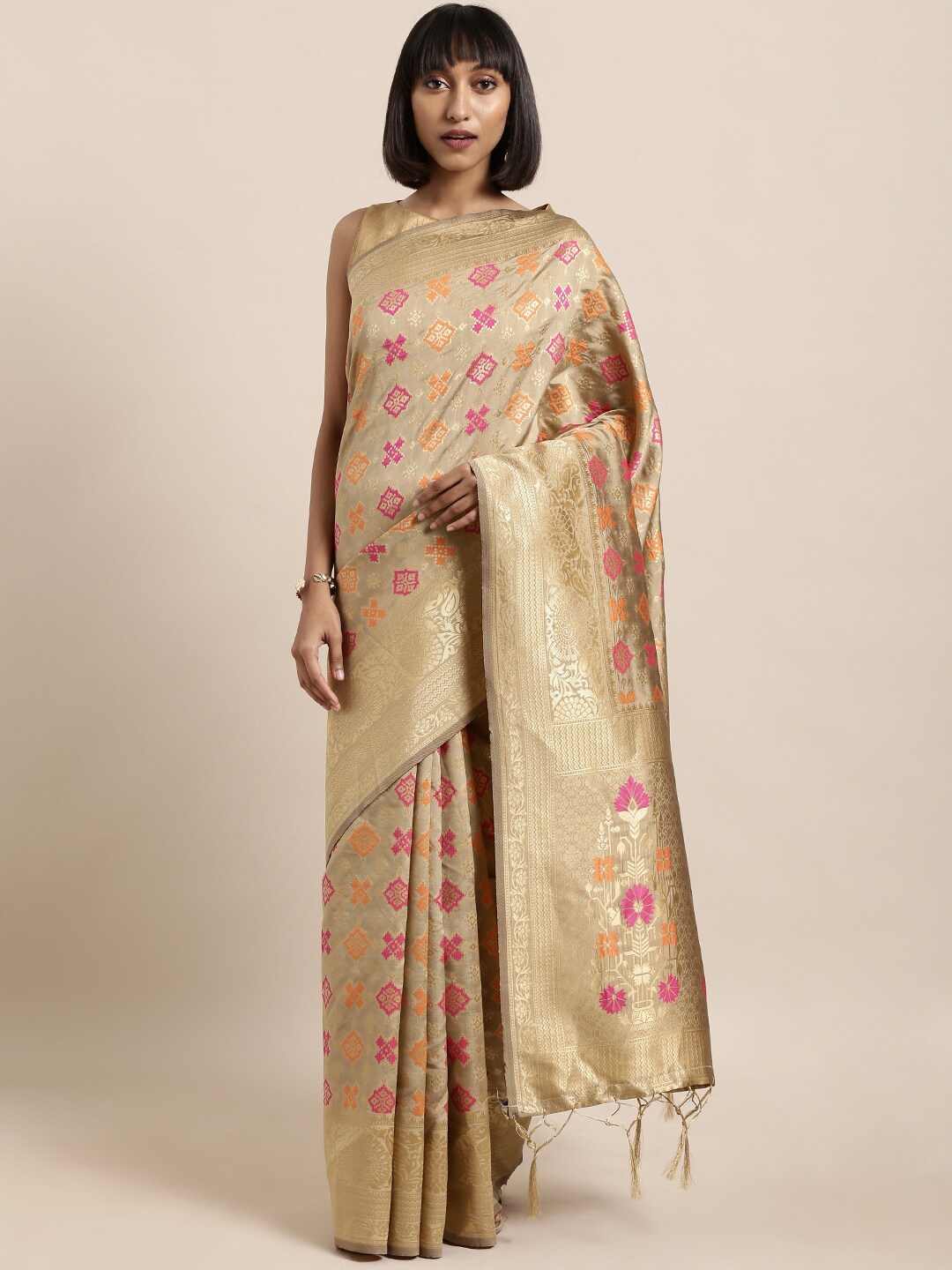 

Sangria Beige-Coloured Woven Design Zari Silk Blend Saree