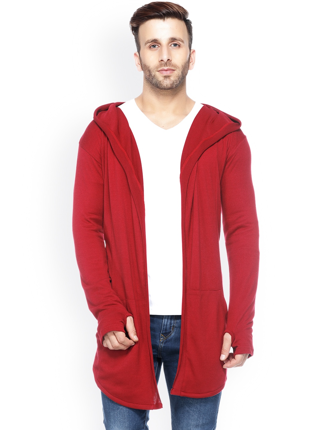 

Tinted Men Maroon Solid Hooded Sweatshirt