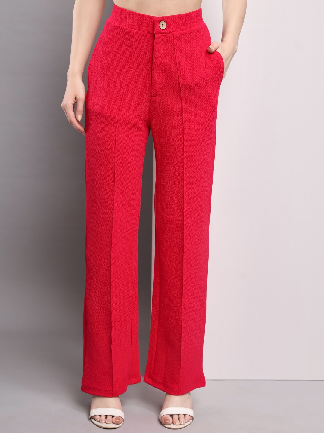 

BAESD Women Smart Mid Rise Parallel Trousers, Red
