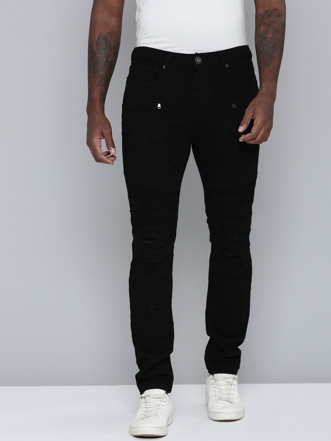 

WAIMEA Men Slim Fit Slash Knee Stretchable Jeans, Black
