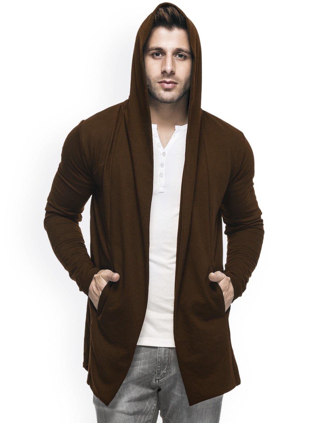 

Tinted Men Brown Solid Hooded Sweatshirt