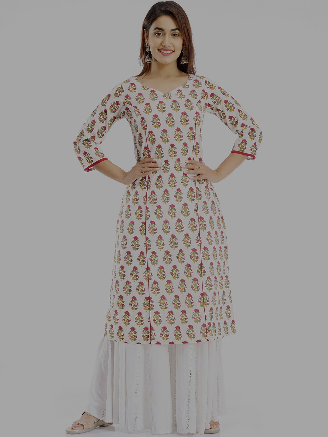 

PARCHHAI Ethnic Motifs Printed Pure Cotton Kurta, White