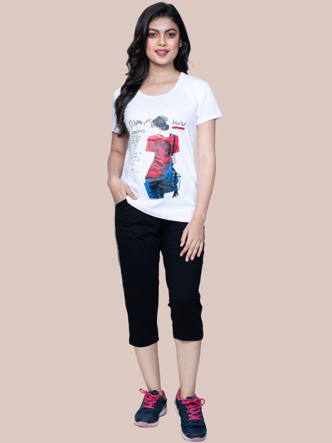 

StyleAOne Graphic Printed Pure Cotton Night suit, Black