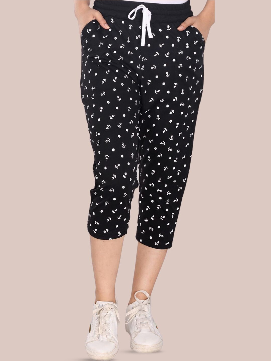 

StyleAOne Women Printed Cotton Capris, Black