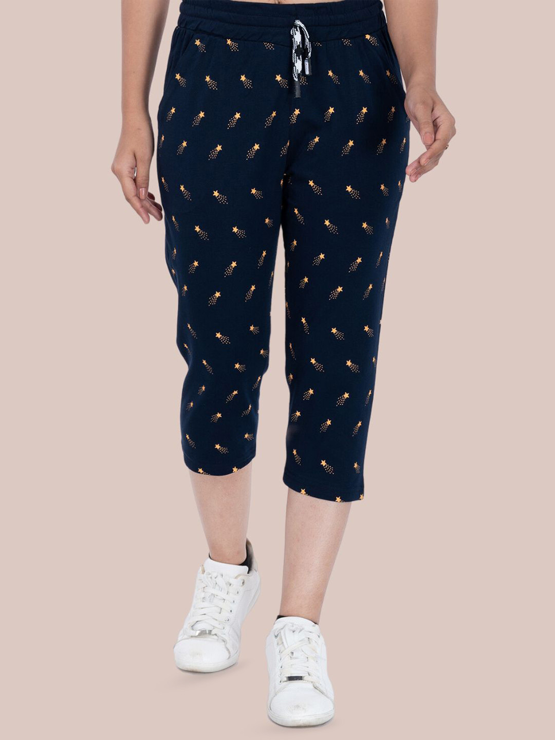 

StyleAOne Women Printed Cotton Mid-Rise Capris, Blue