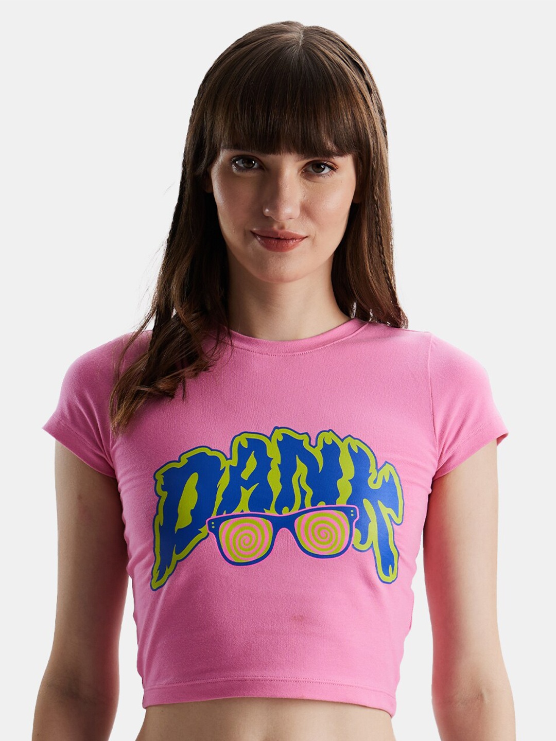 

The Souled Store Typography Printed Pure Cotton Crop T-Shirt, Pink