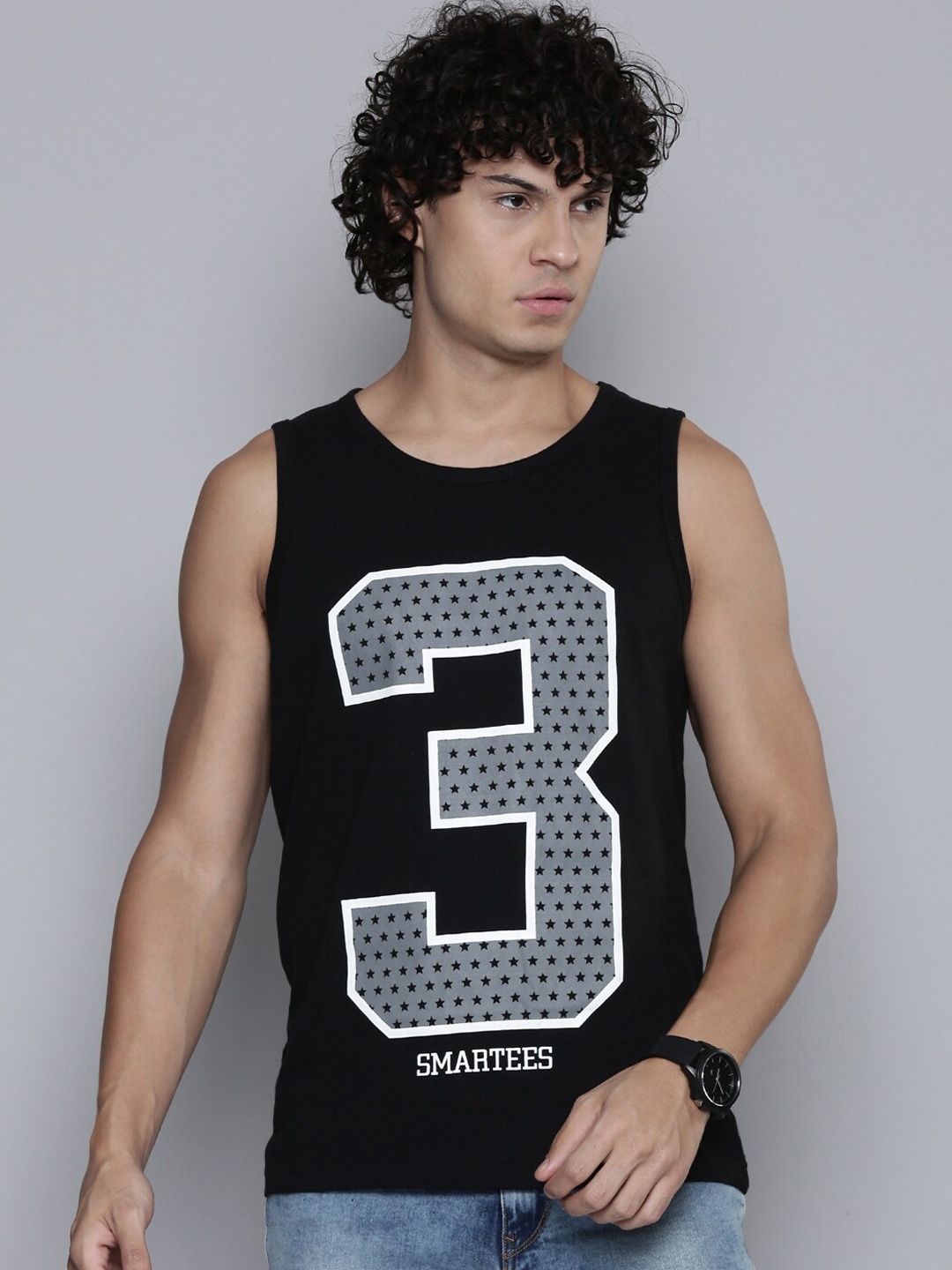 

SMARTEES Graphic Printed Cotton Gym Vest, Black