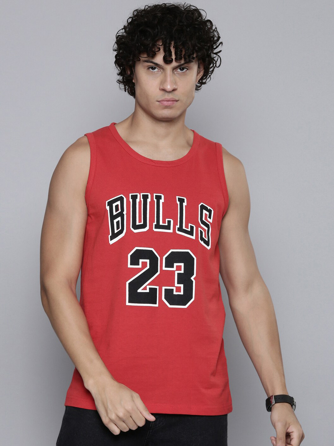 

SMARTEES Graphic Printed Cotton Gym Vest, Red