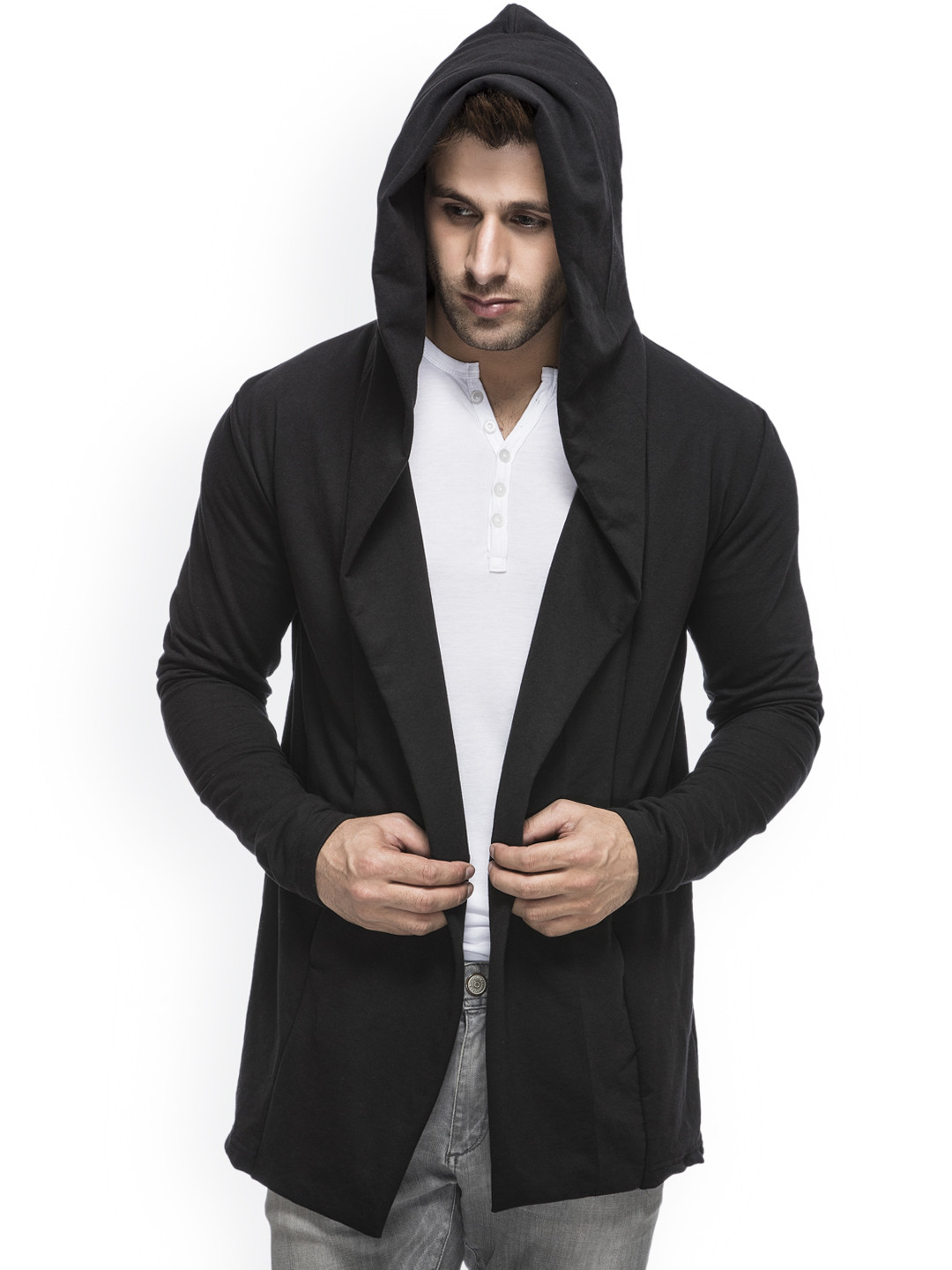 

Tinted Men Black Solid Hooded Sweatshirt