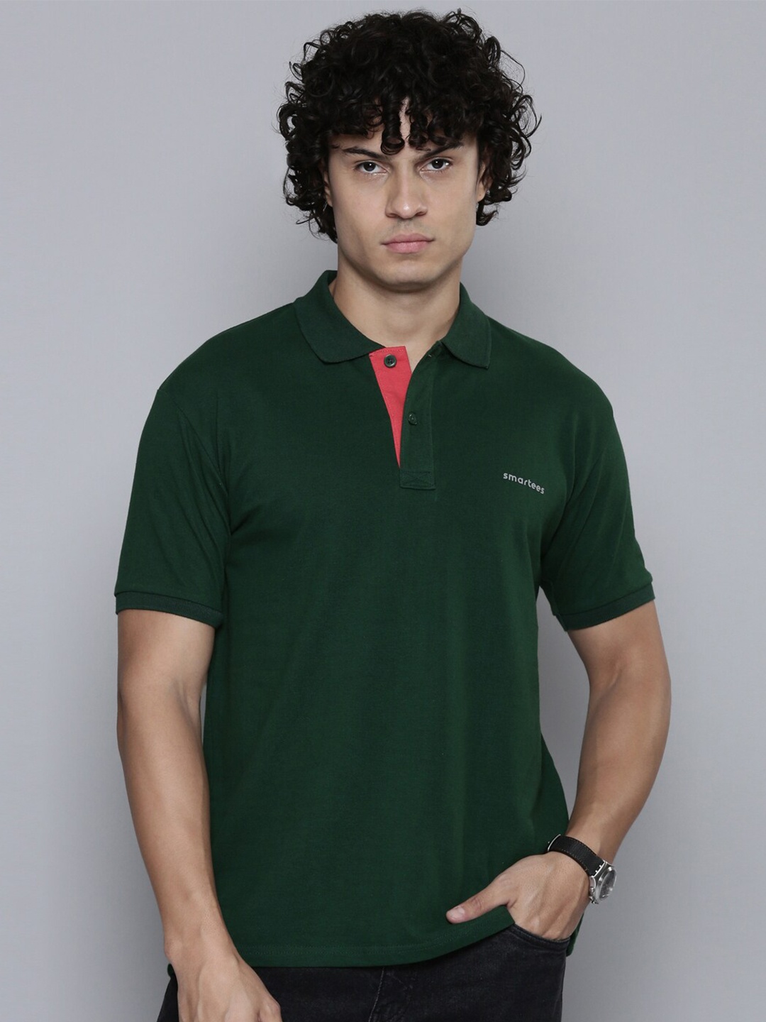 

SMARTEES Polo Collar Cotton T-shirt, Green
