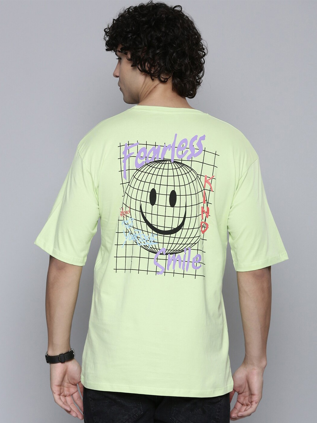 

SMARTEES Typography Printed Cotton Oversized Fit T-shirt, Lime green