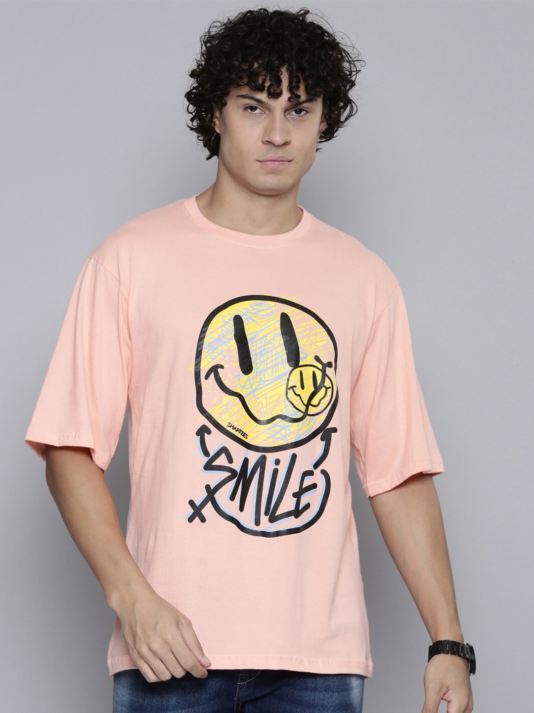 

SMARTEES Typography Printed Cotton Oversized Fit T-shirt, Peach