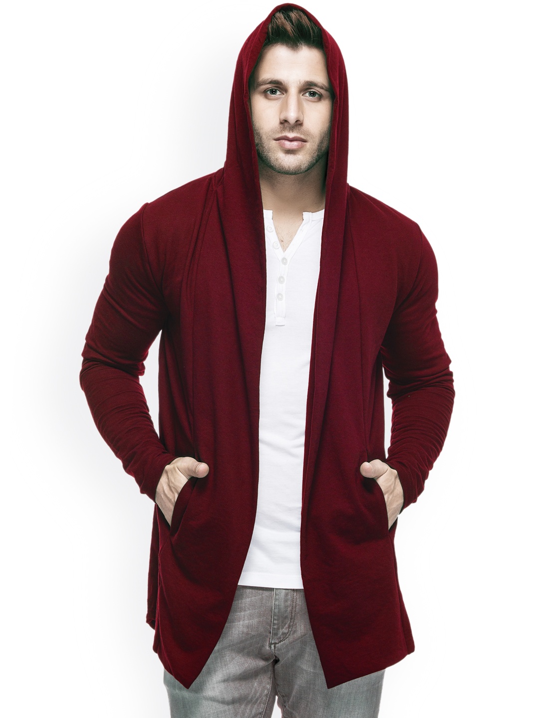 

Tinted Men Maroon Solid Hooded Sweatshirt