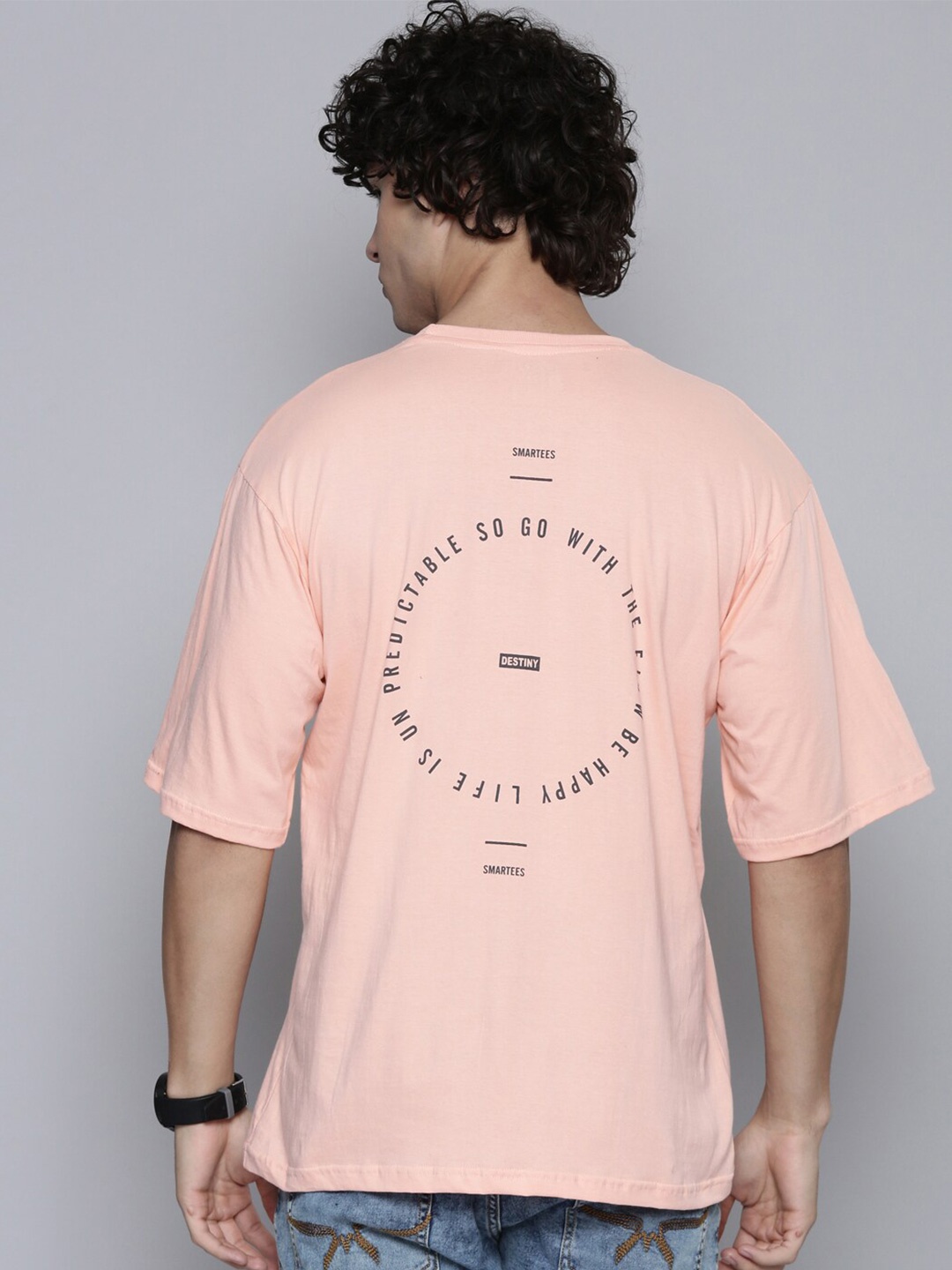 

SMARTEES Typography Printed Cotton Oversized Fit T-shirt, Peach