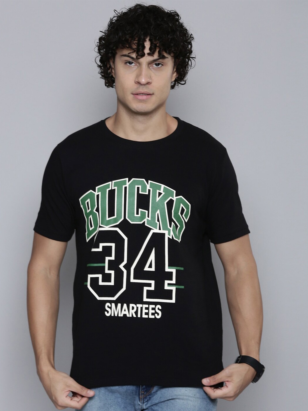 

SMARTEES Typography Printed Cotton T-shirt, Black