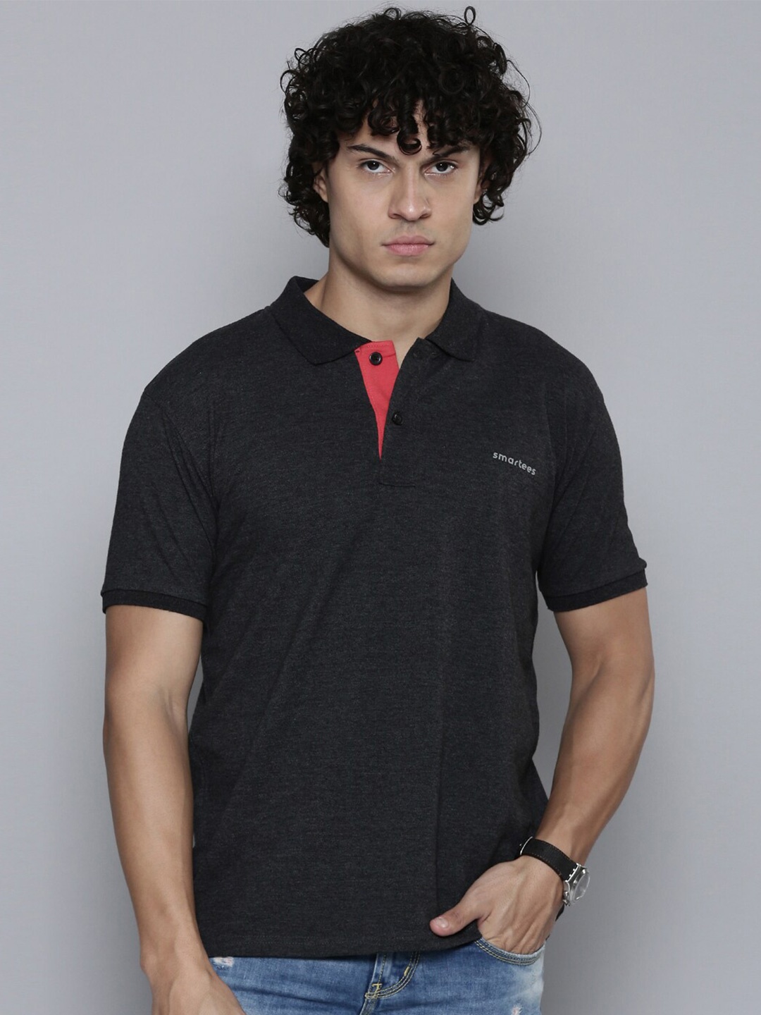 

SMARTEES Polo Collar Cotton T-shirt, Charcoal