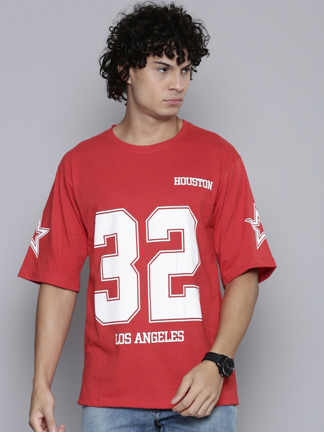

SMARTEES Typography Printed Cotton Oversized Fit T-shirt, Red