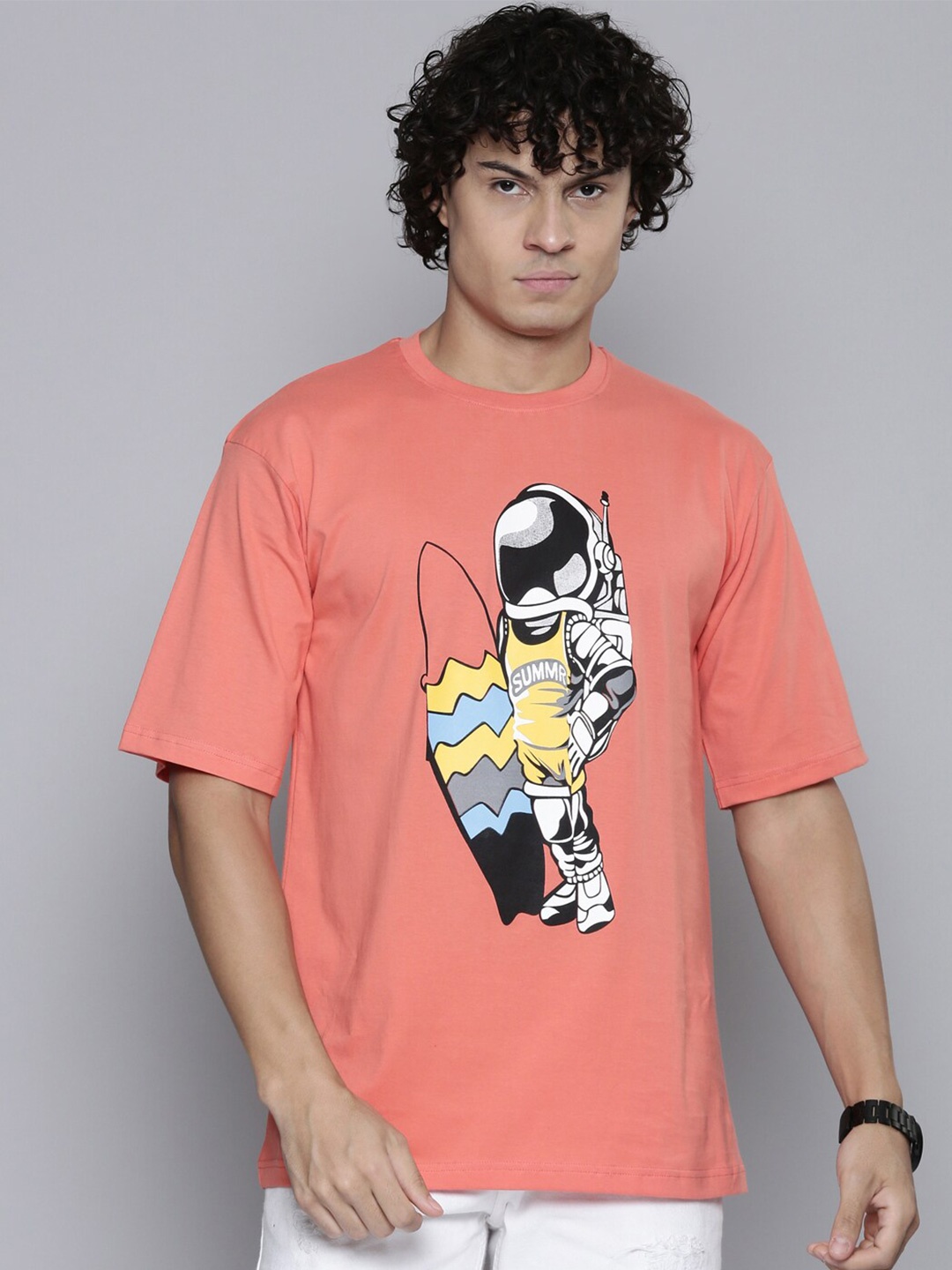 

SMARTEES Graphic Printed Cotton Oversized Fit T-shirt, Peach