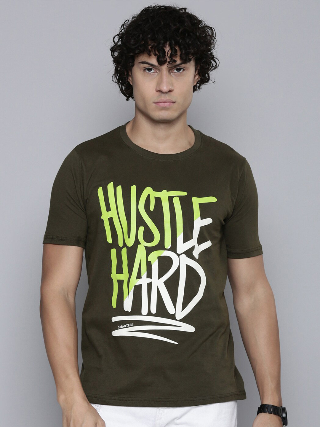 

SMARTEES Typography Printed Cotton T-shirt, Olive