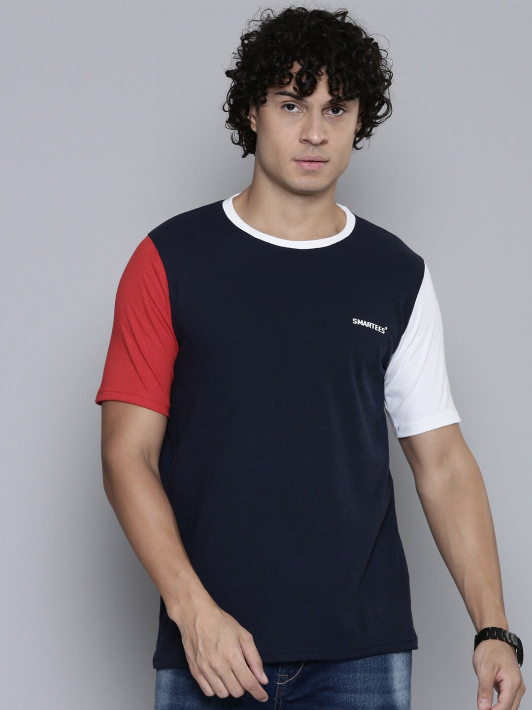 

SMARTEES Colourblocked Round Neck Cotton T-shirt, Blue