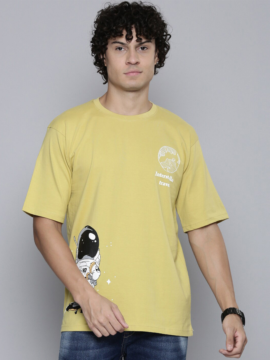 

SMARTEES Graphic Printed Cotton Oversized Fit T-shirt, Yellow