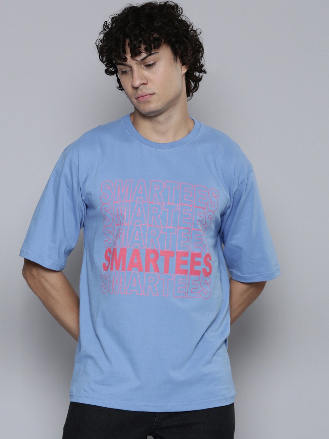 

SMARTEES Typography Printed Round Neck Loose Cotton T-shirt, Blue