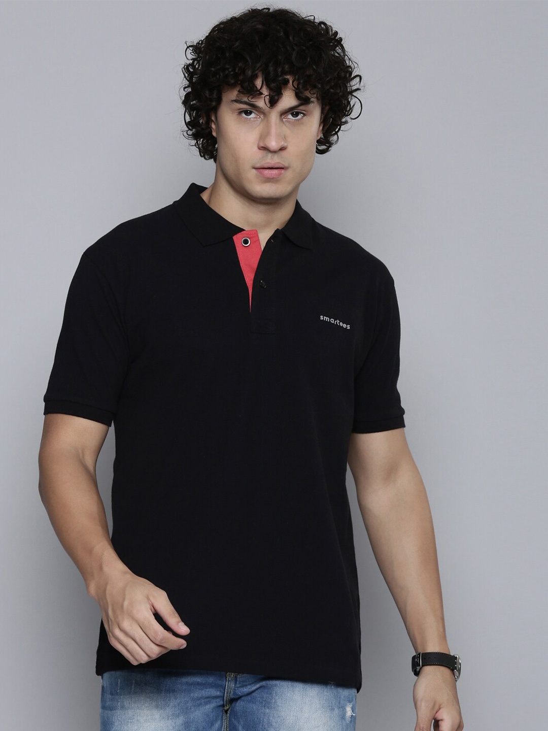 

SMARTEES Short Sleeves Polo Collar Cotton T-shirt, Black