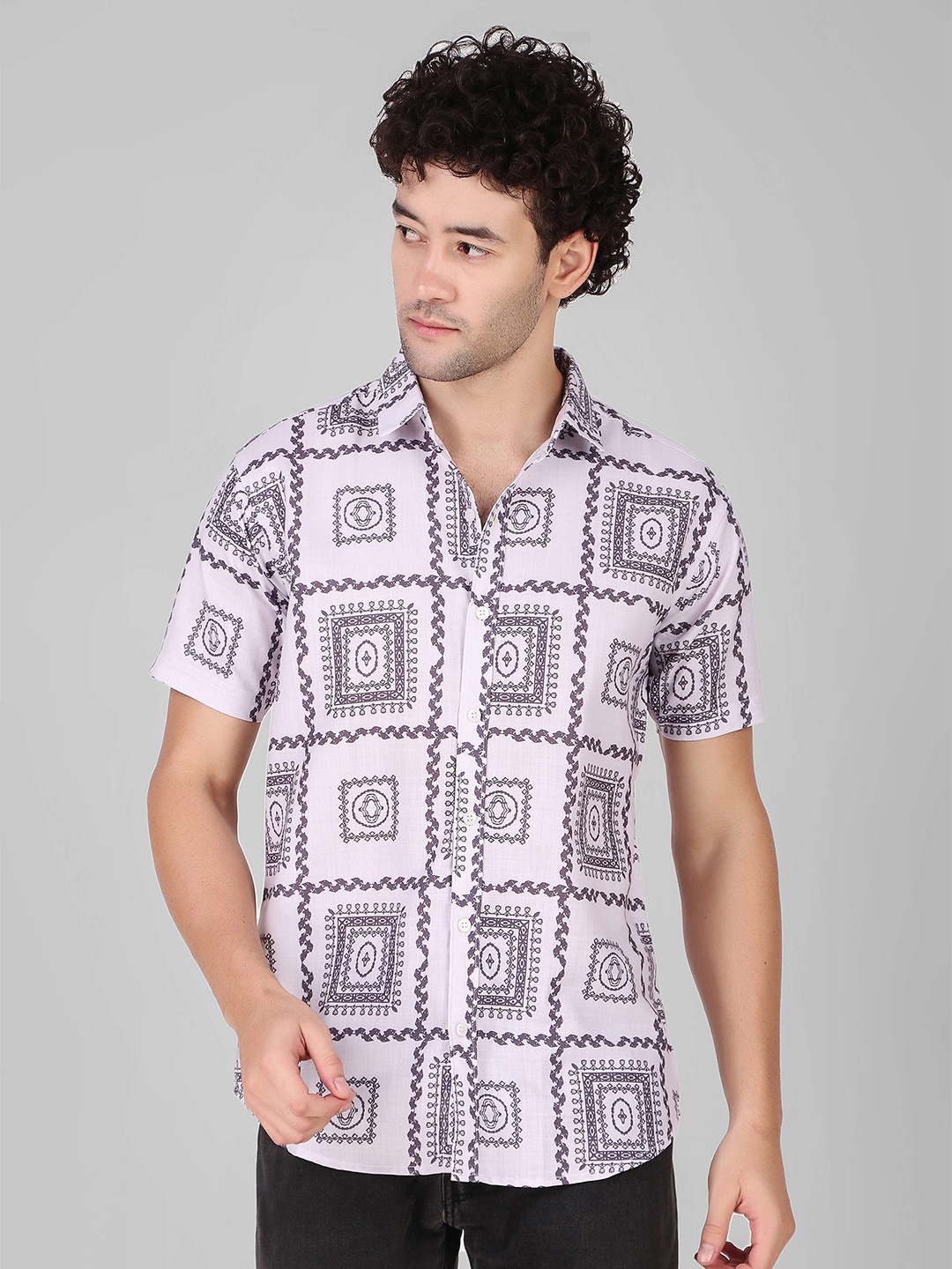

Koshin Smart Slim Fit Printed Linen Casual Shirt, Blue