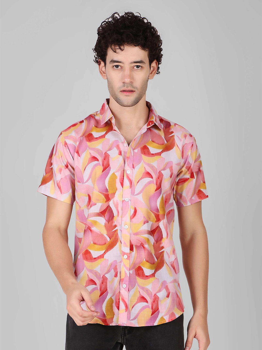 

Koshin Smart Slim Fit Abstract Printed Linen Casual Shirt, Red