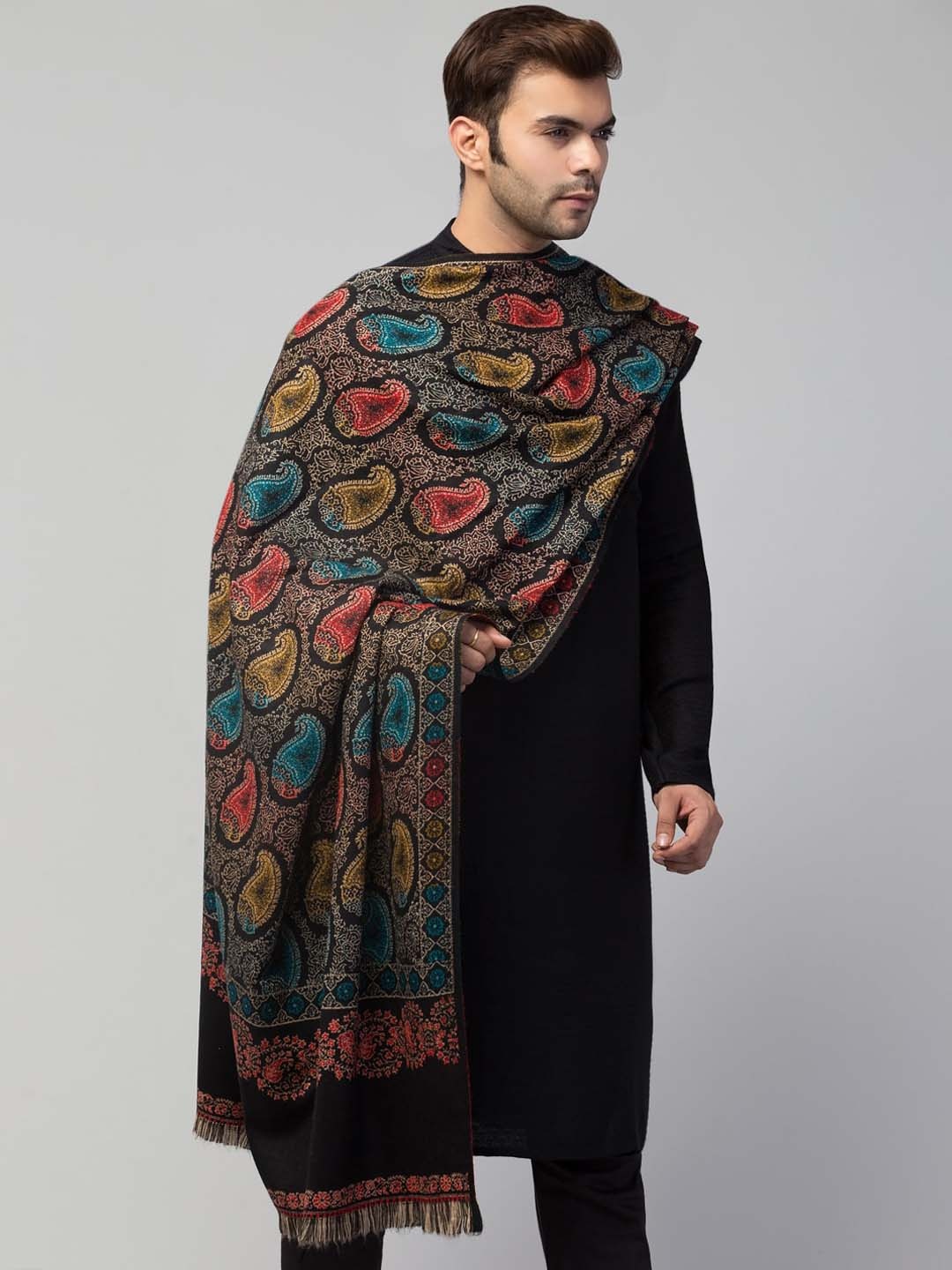 

Tweedle Men Paisely Woven Design Shawl, Black