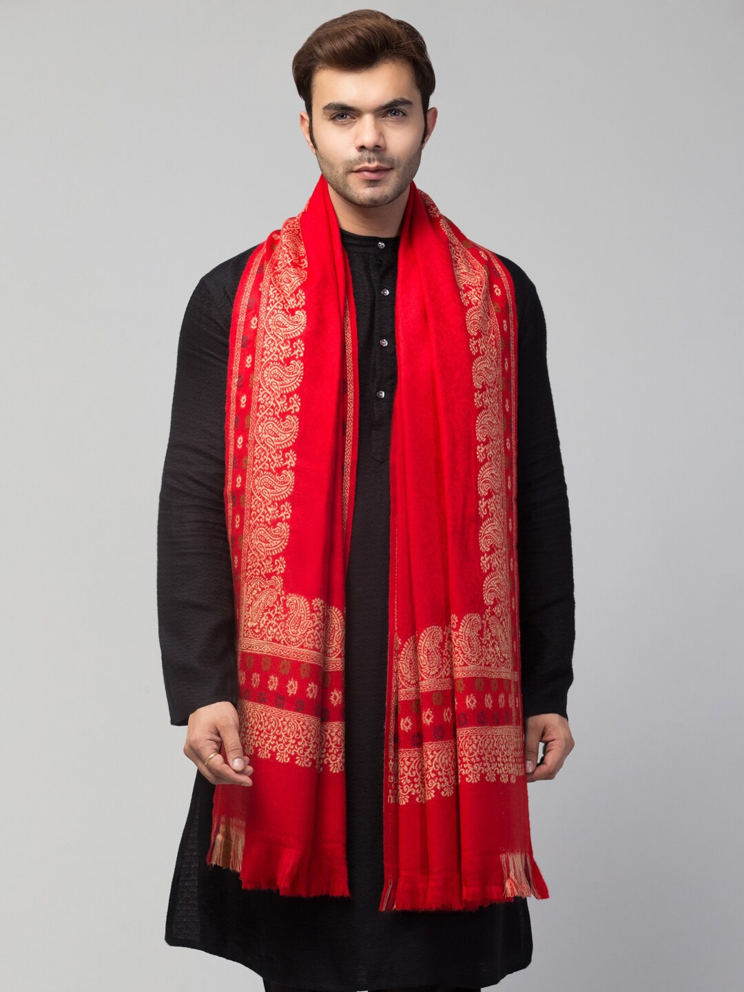 

Tweedle Men Paisley Woven Design Shawl, Red