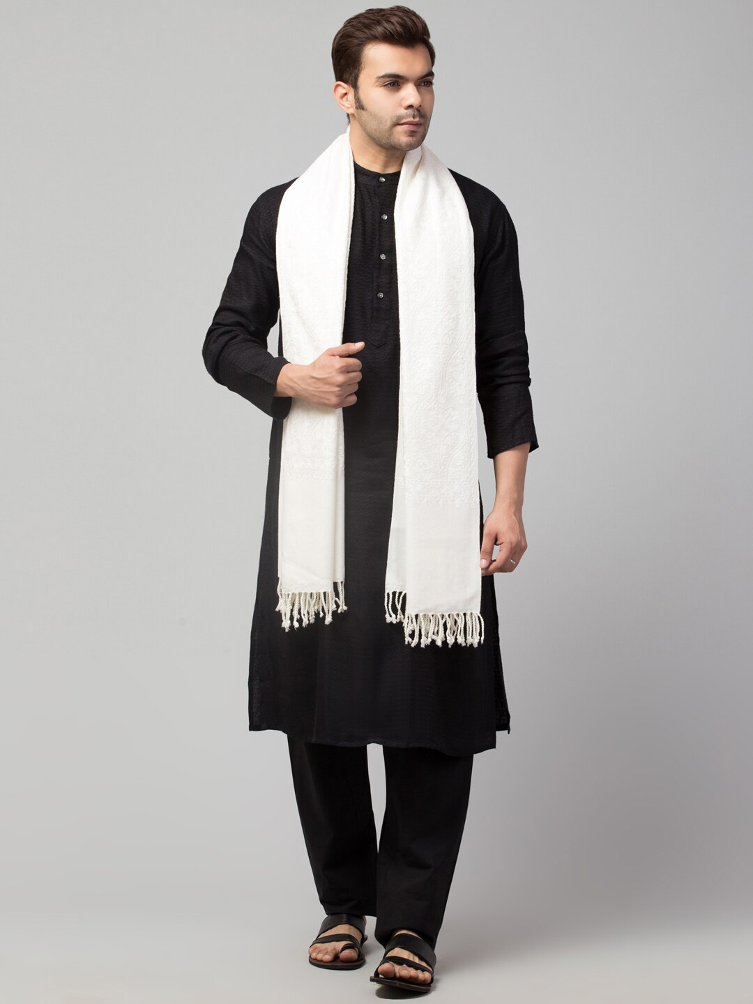 

Tweedle Men Matka Embroidered Stole, Off white