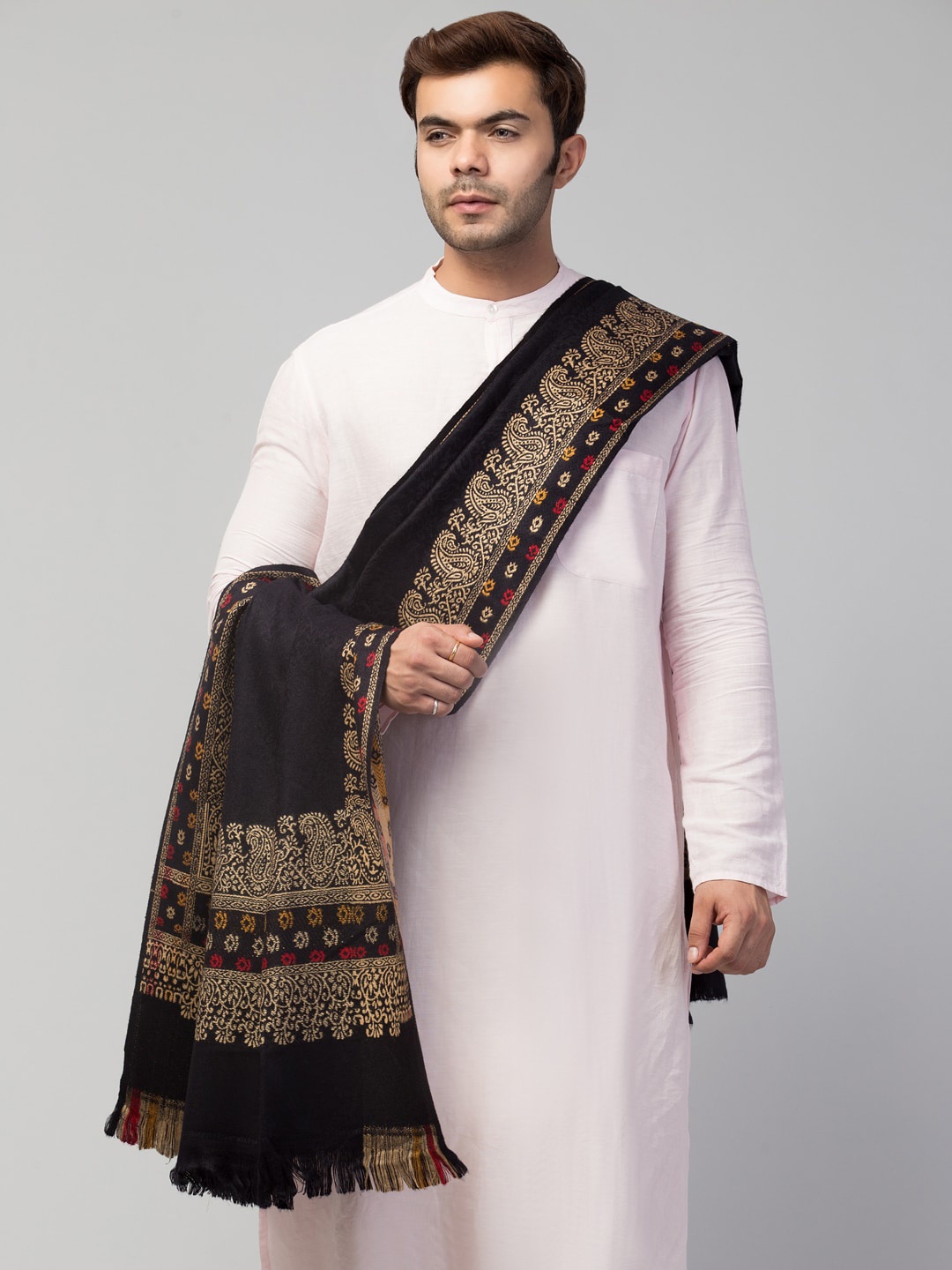 

Tweedle Men Paisley Woven Design Shawl, Black