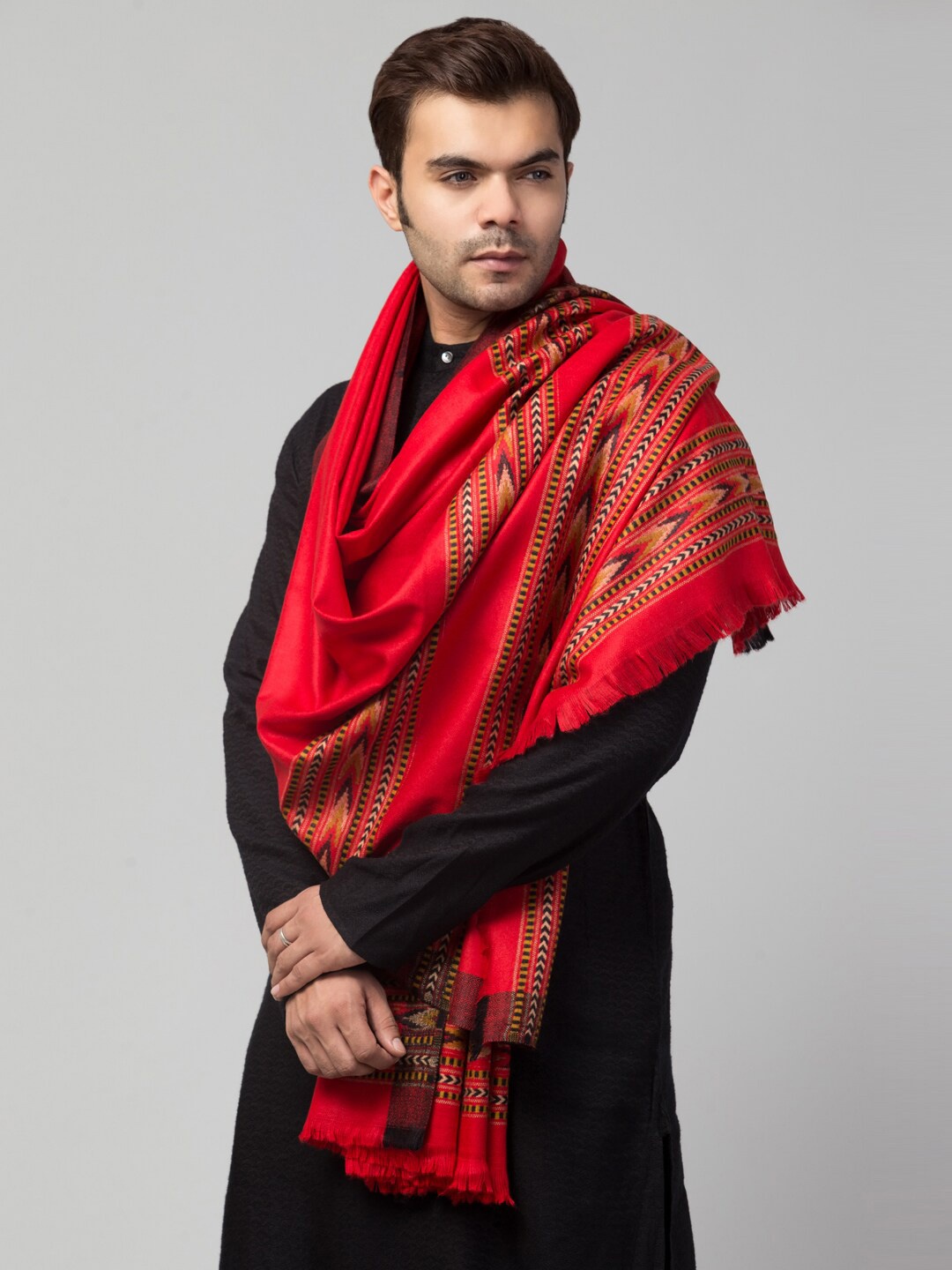 

Tweedle Men Woven Design Shawl, Red