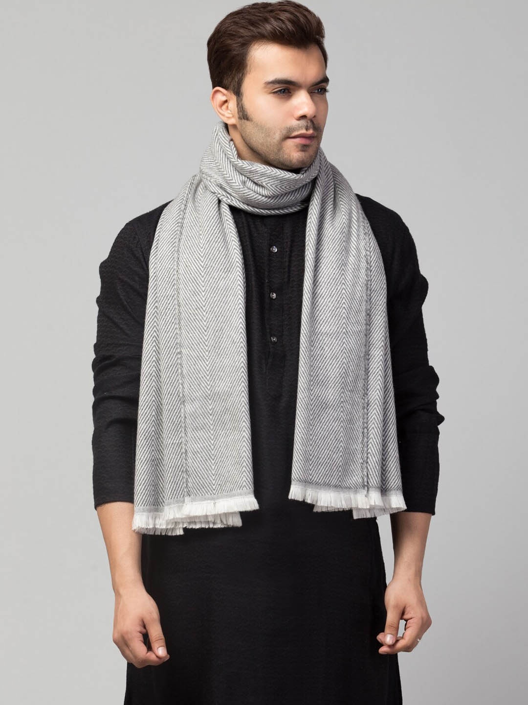 

Tweedle Chevron Printed Ultra Soft Woollen Shawl, Grey