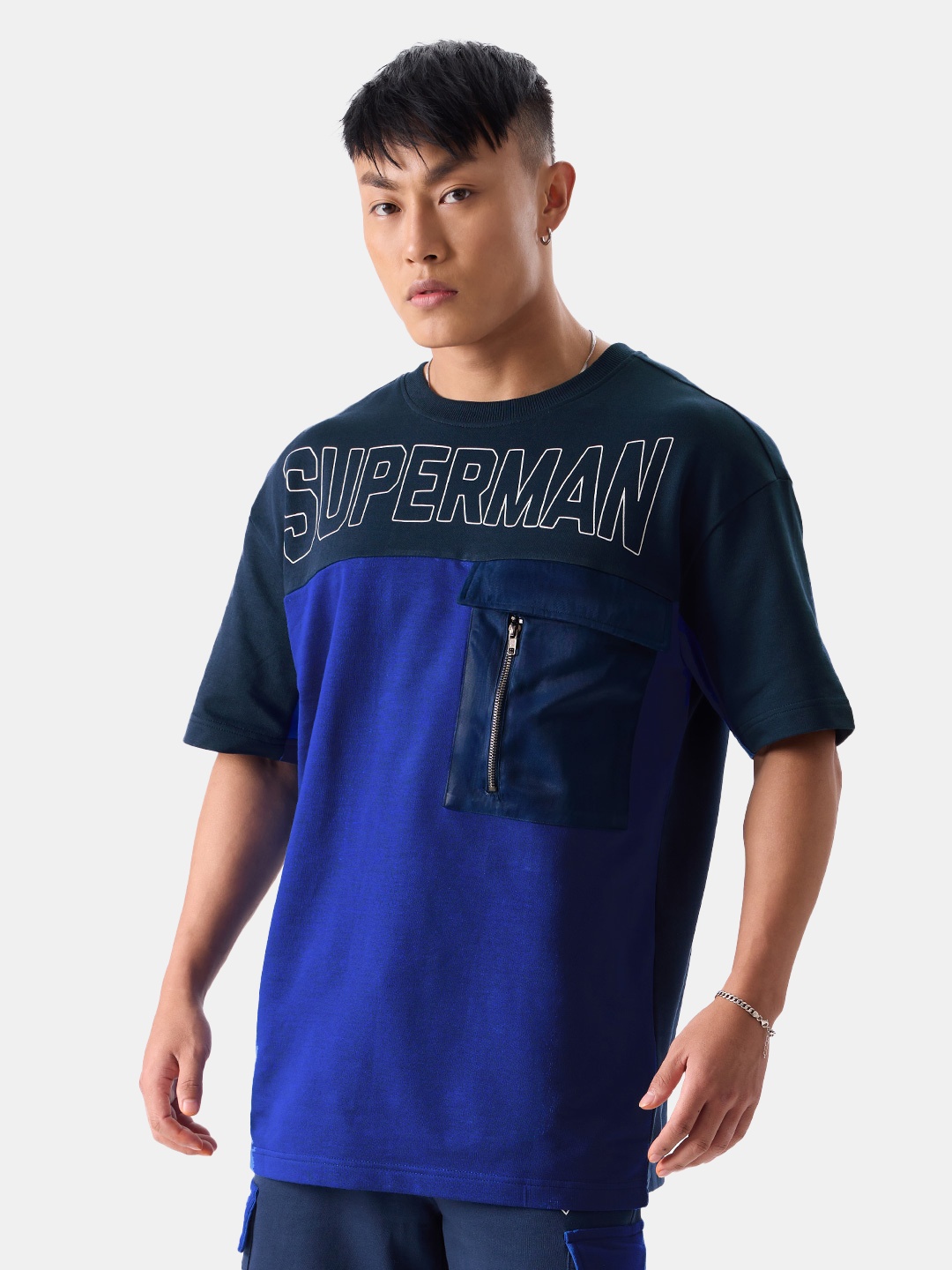 

The Souled Store Superman Printed Pure Cotton Oversized T-shirt, Blue