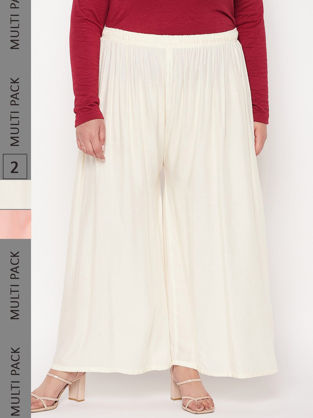 

CLORA CREATION PLUS Women Pack of 2 Straight Palazzos, Cream