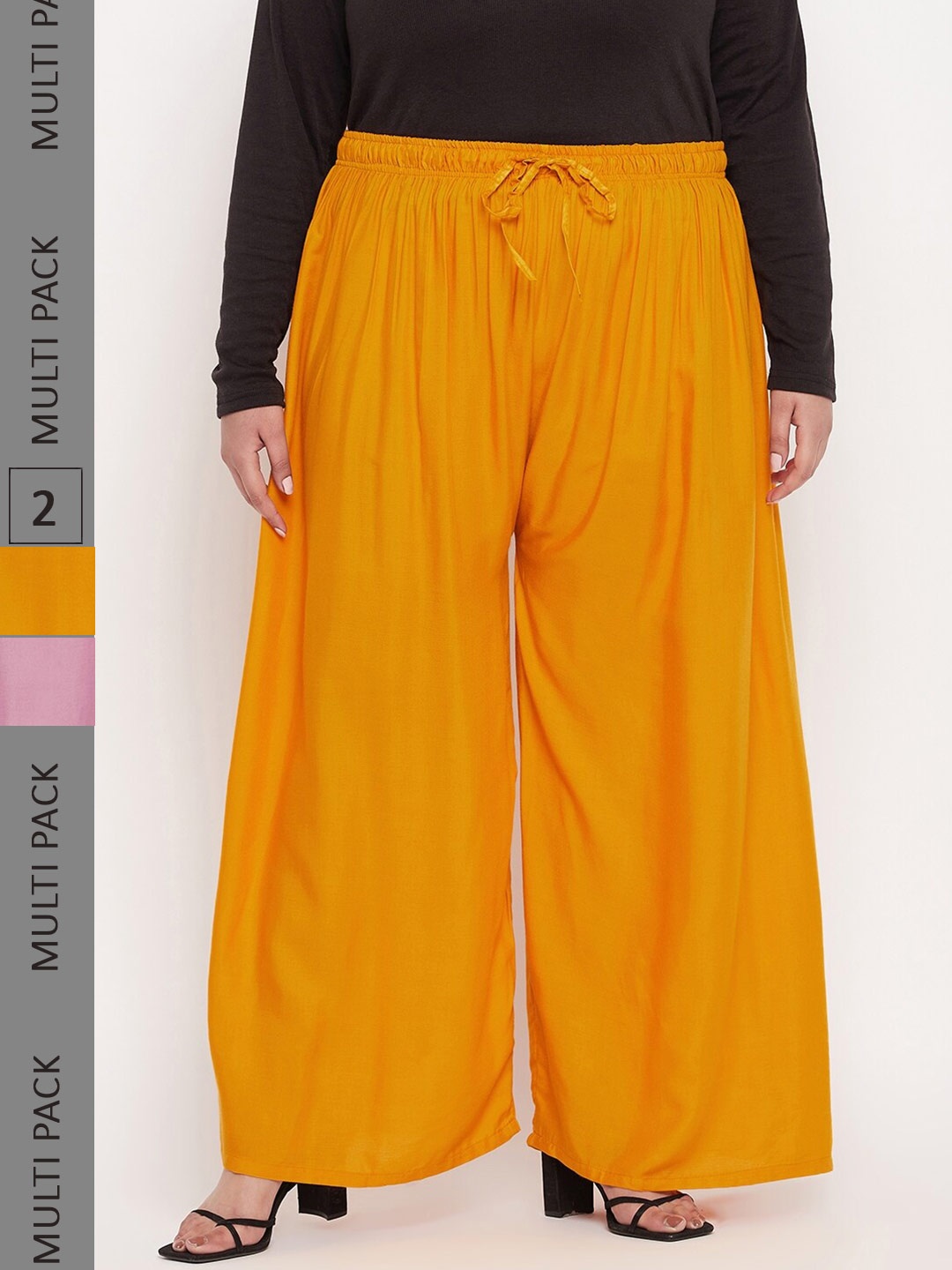 

CLORA CREATION PLUS Women Pack of 2 Straight Palazzos, Mustard